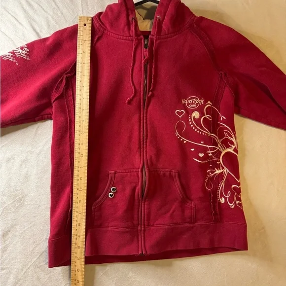 Hard Rock Cafe Vibrant Red Zip-Up Hoodie - Picture 4 of 6